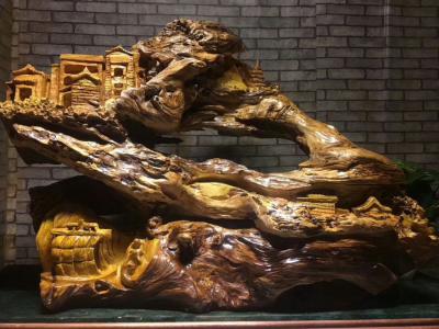 金丝楠木雕精品山水画「一帆风顺」