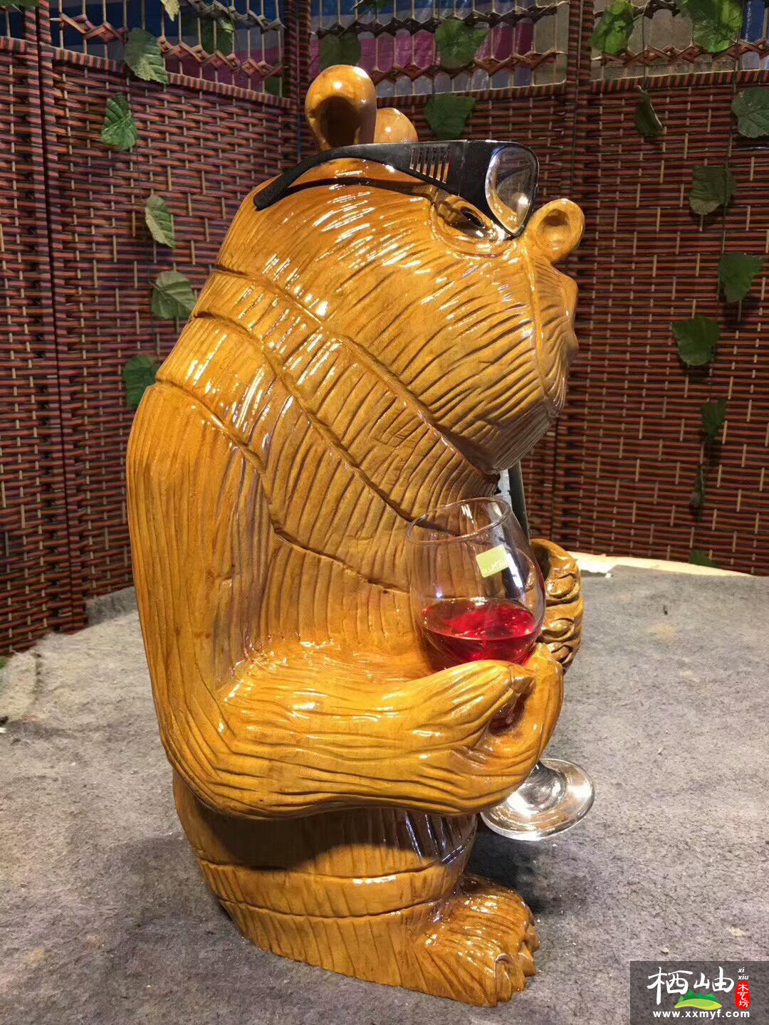 香樟木《熊大》木雕红酒架