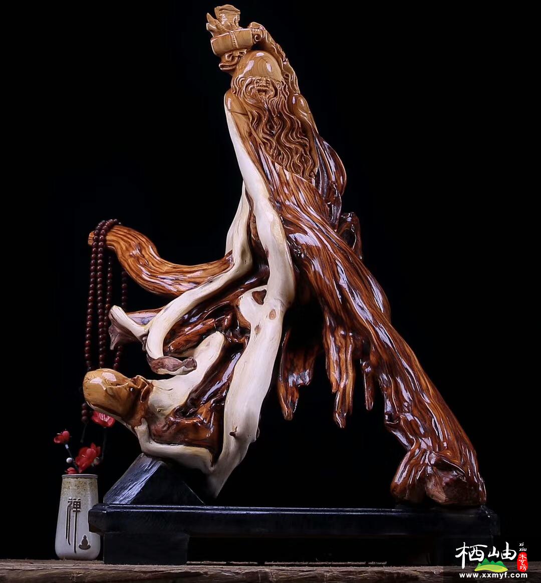 太行崖柏《寿星公》家居木艺雕刻摆件整体图