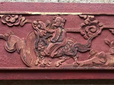 民宿老门绦环板腰板「麒麟送子」浮雕板