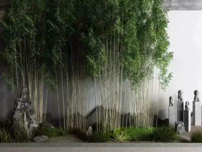 竹子做围墙的别墅花园很美